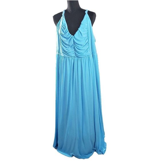 Torrid Blue Semi-Sheer Chiffon Lined Shirred Scrunched V-neck Dress Size 6 - Picture 1 of 5
